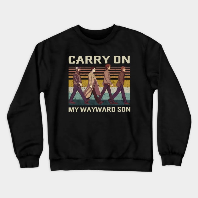 Carry On My Wayward Son Abbey Road, Winchester Supernatural Crewneck Sweatshirt by Den Tbd